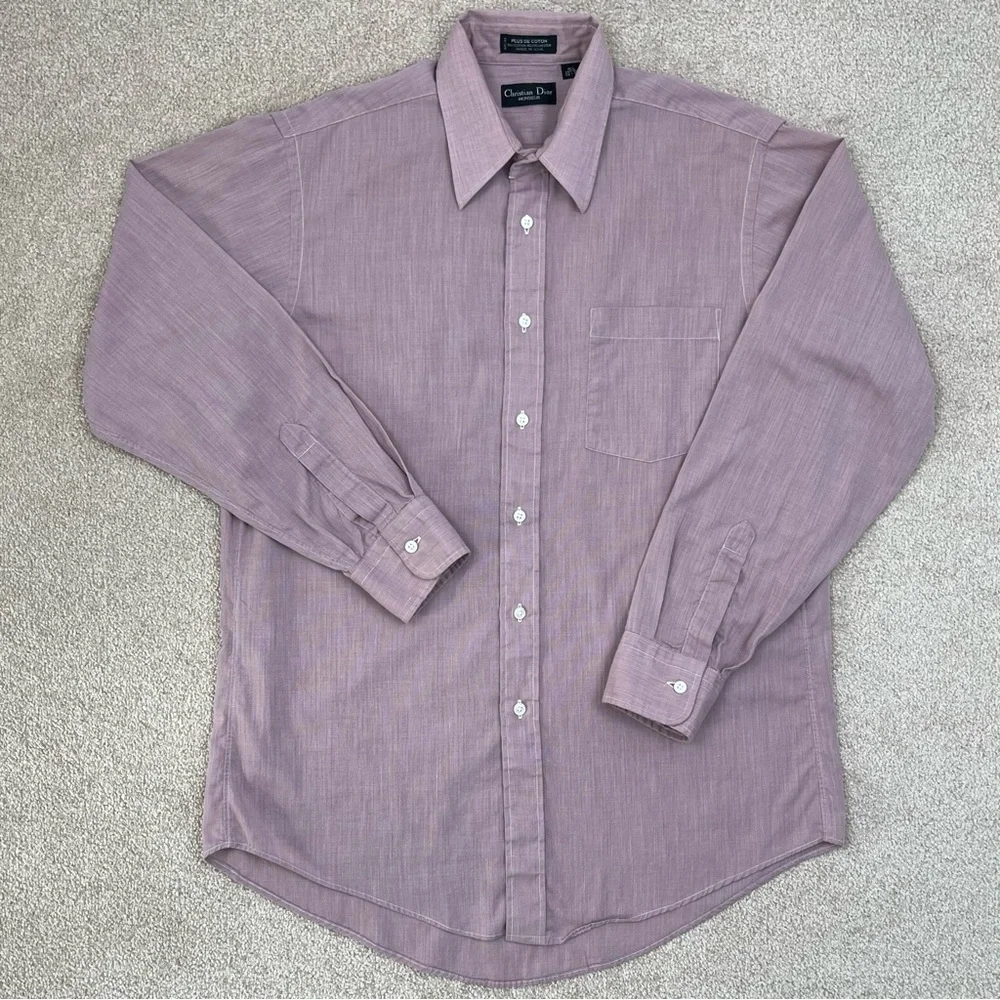 Vintage Christian Dior Shirt Adult Neck 15.5 Pink Button Up Designer Preppy Men - Picture 1 of 12
